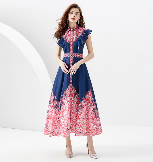 Early Autumn Navy Blue Floral Dress