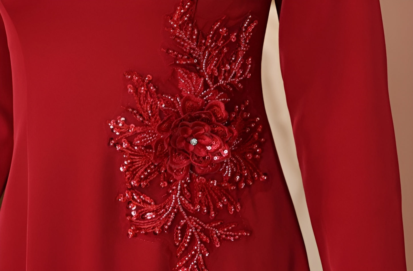 Red Long-sleeve Cheongsam Banquet Dress