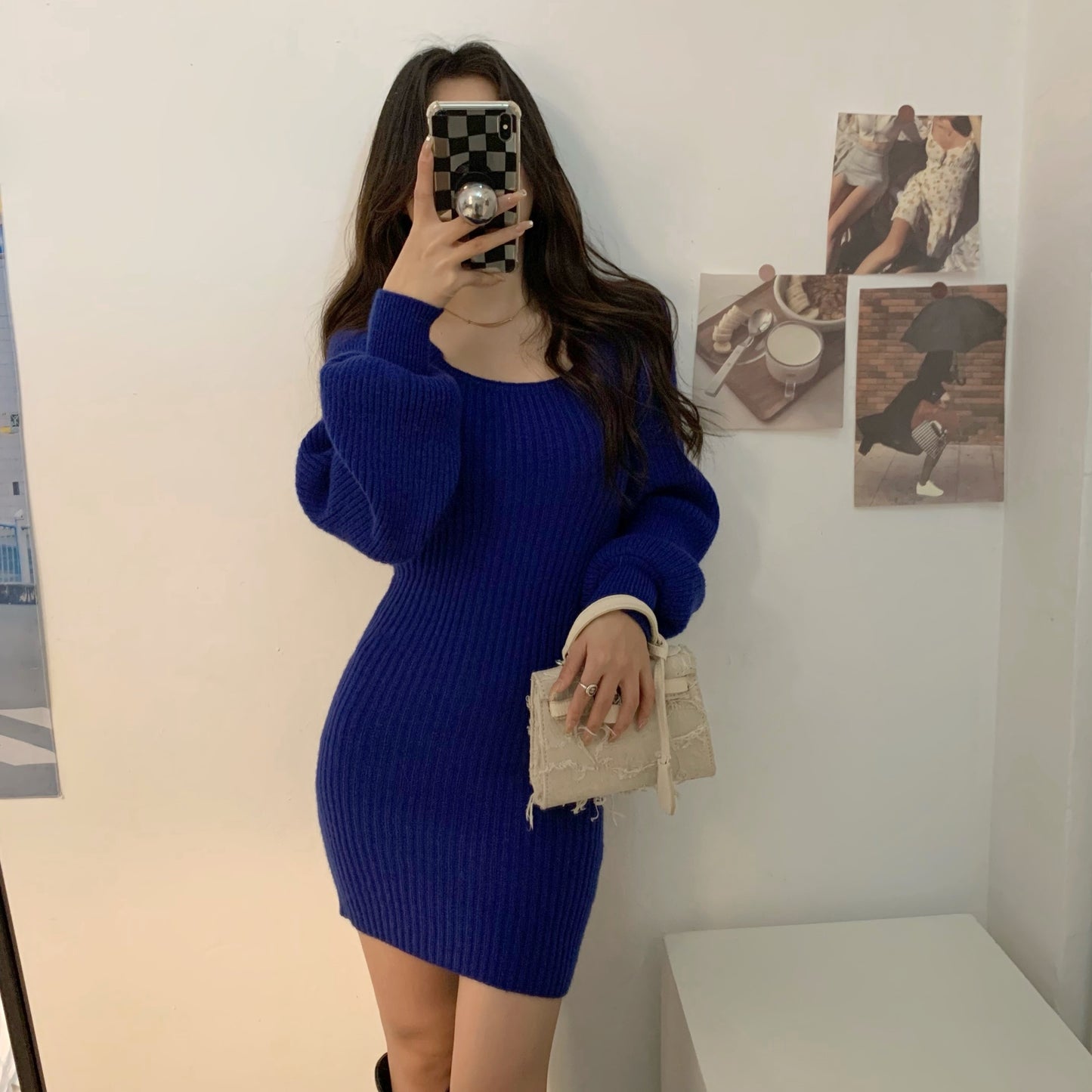 Knitted Square Collar Mini Dress