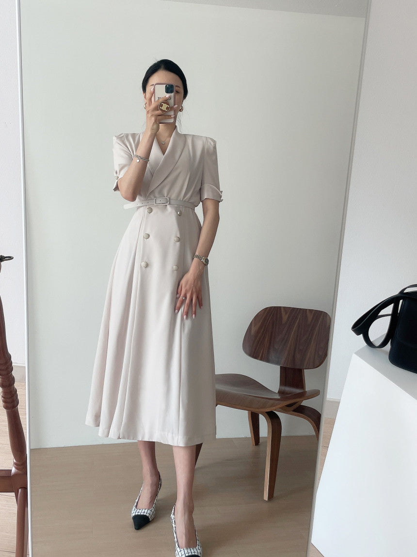 Chic Double-breasted Trench Coat Short-sleeved Dress