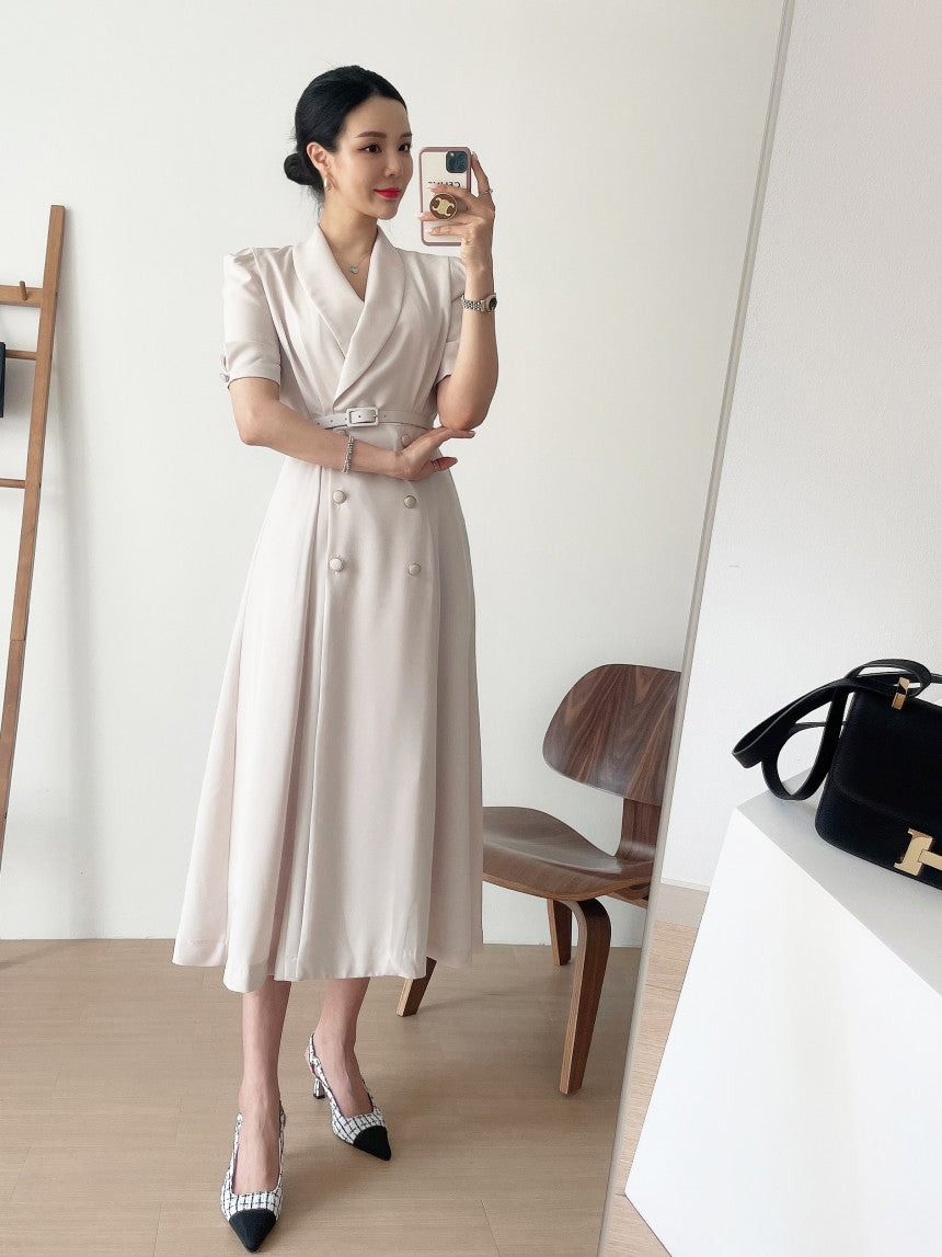 Chic Double-breasted Trench Coat Short-sleeved Dress