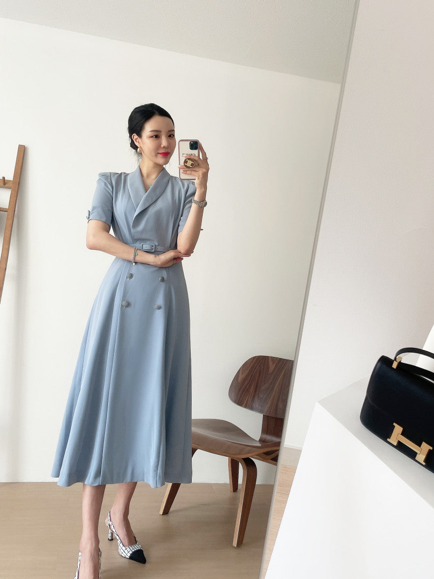 Chic Double-breasted Trench Coat Short-sleeved Dress