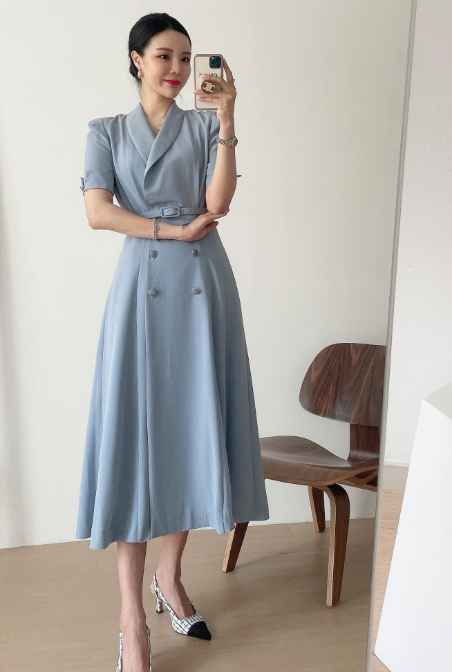 Chic Double-breasted Trench Coat Short-sleeved Dress