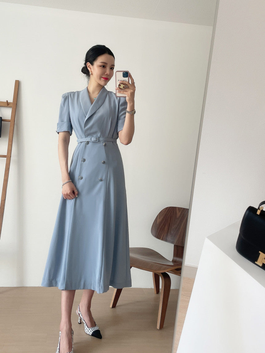 Chic Double-breasted Trench Coat Short-sleeved Dress