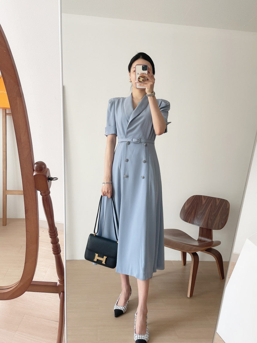 Chic Double-breasted Trench Coat Short-sleeved Dress