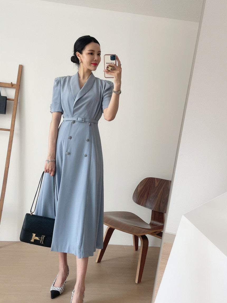 Chic Double-breasted Trench Coat Short-sleeved Dress