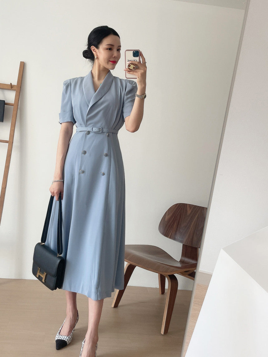 Chic Double-breasted Trench Coat Short-sleeved Dress