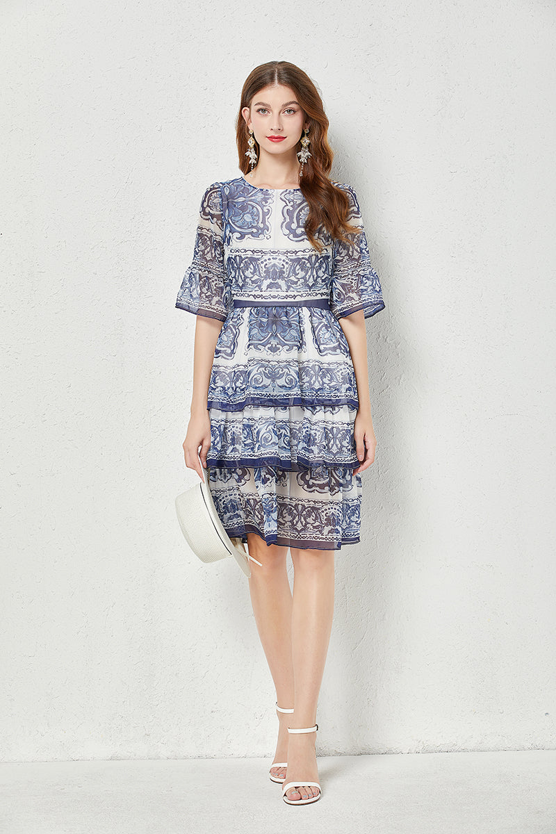 Blue And White Porcelain Layered Dress