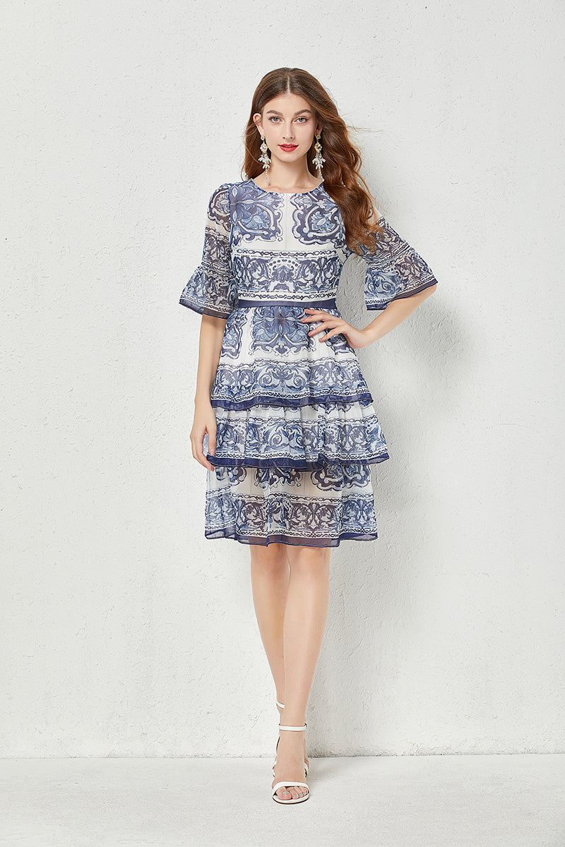 Blue And White Porcelain Layered Dress