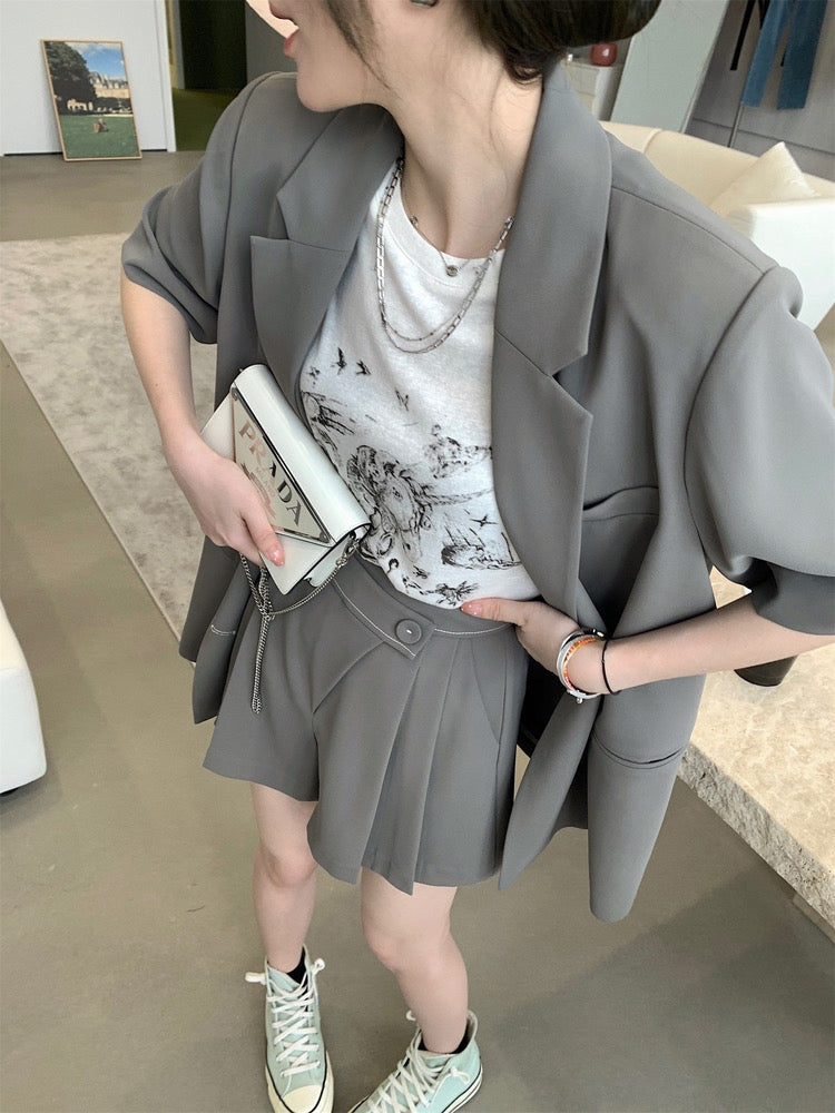 Casual Short-sleeved Suit Jacket + Shorts Two Pieces Set