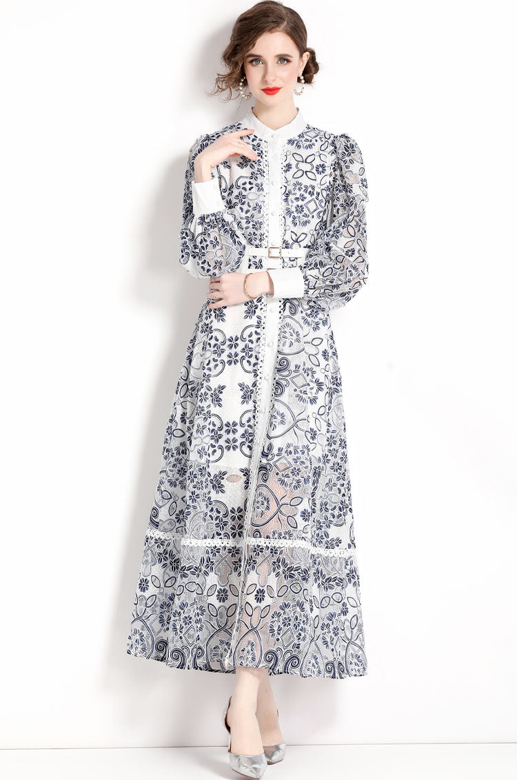 Hook Flower Mesh Long Dress