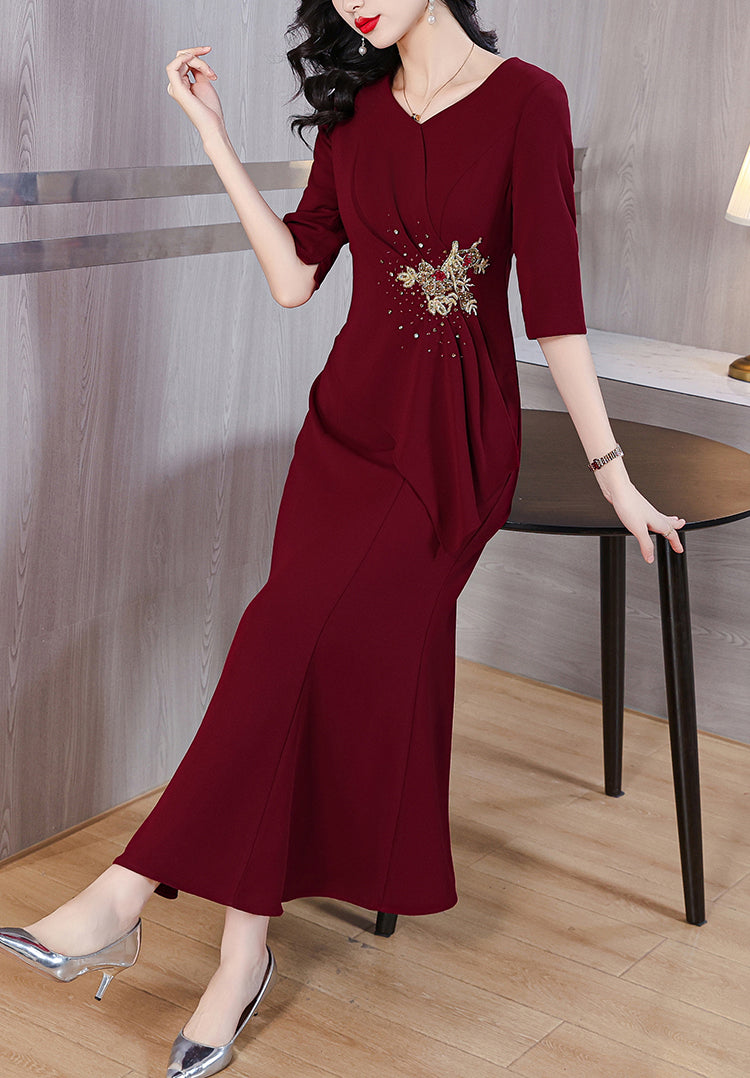 Red Elegant Pleated Banquet Dress