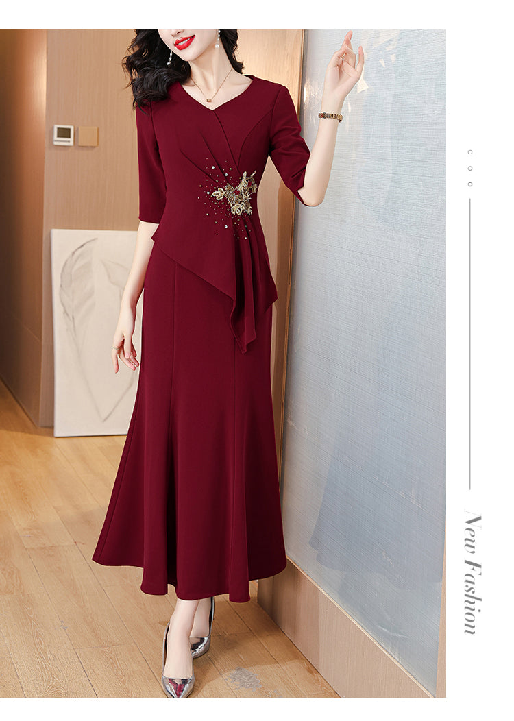 Red Elegant Pleated Banquet Dress