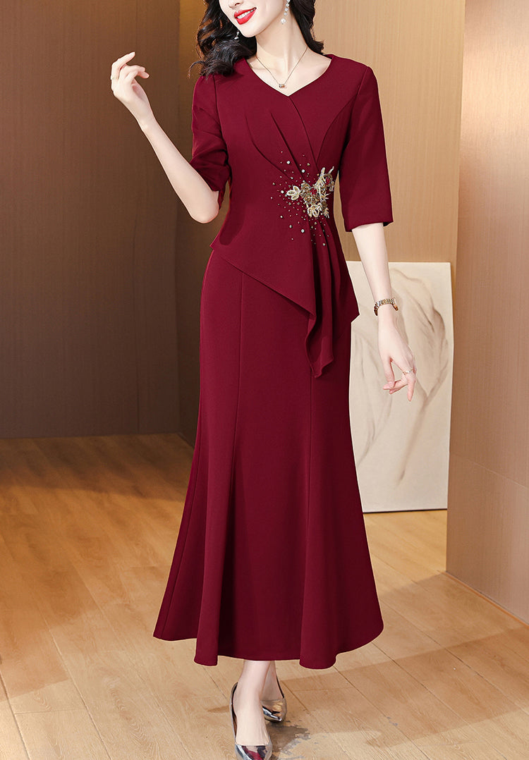 Red Elegant Pleated Banquet Dress