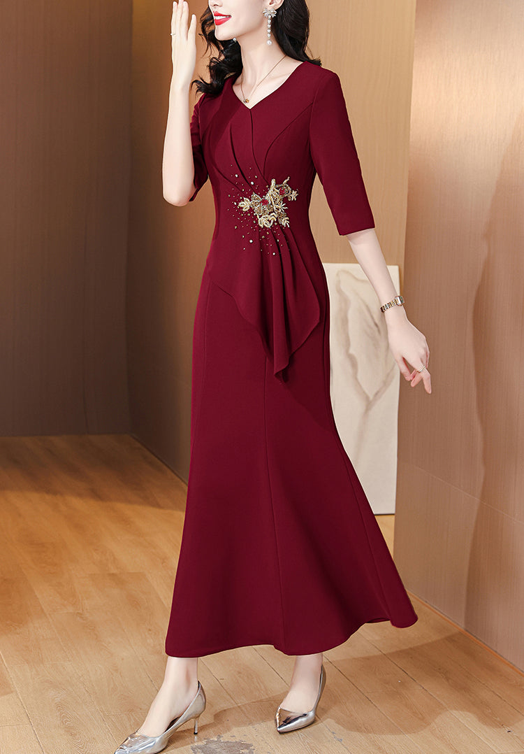 Red Elegant Pleated Banquet Dress