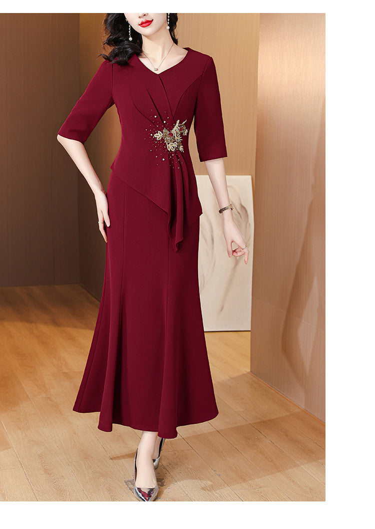 Red Elegant Pleated Banquet Dress