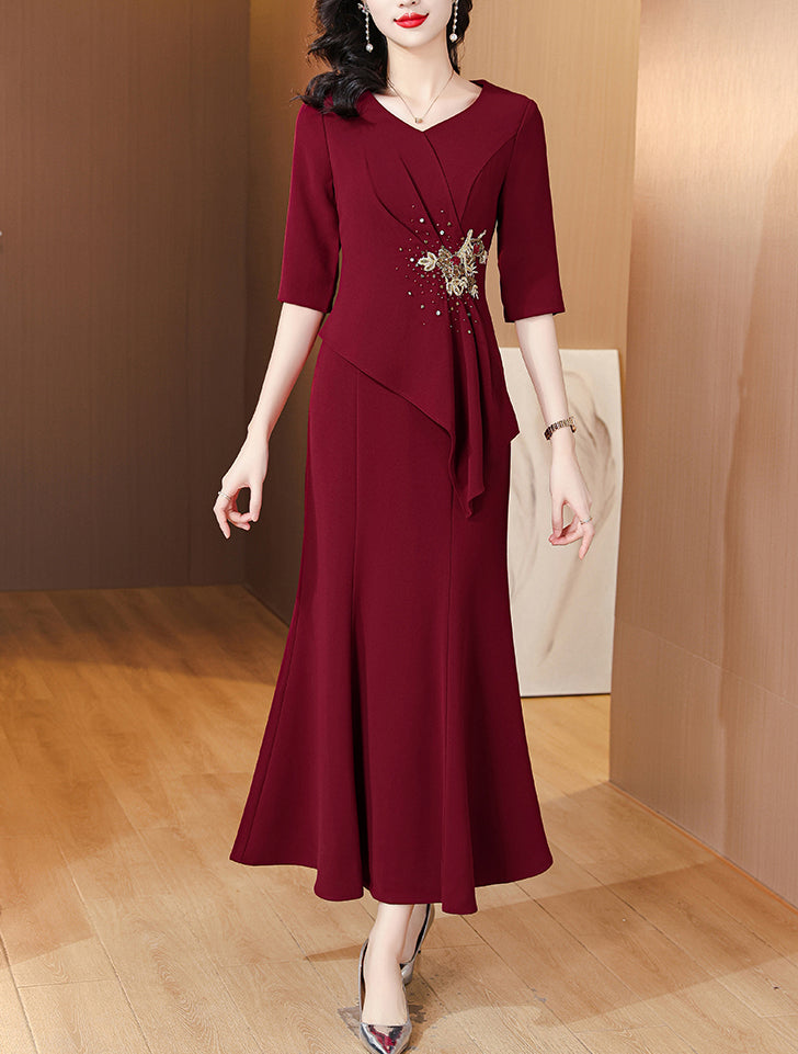 Red Elegant Pleated Banquet Dress