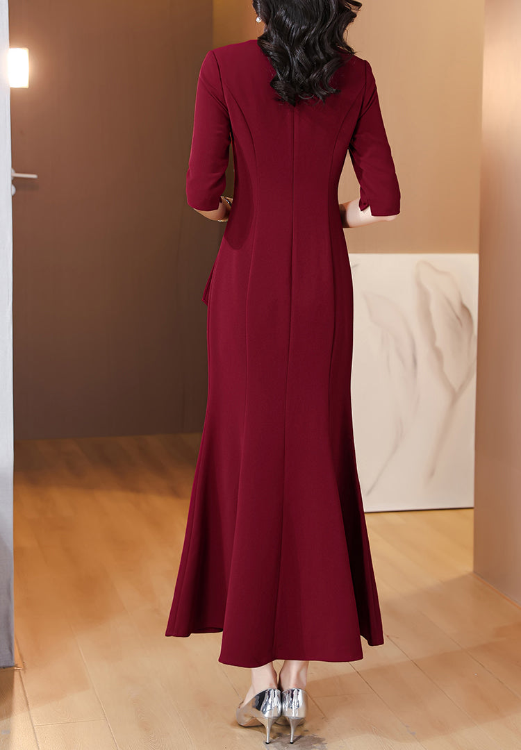 Red Elegant Pleated Banquet Dress