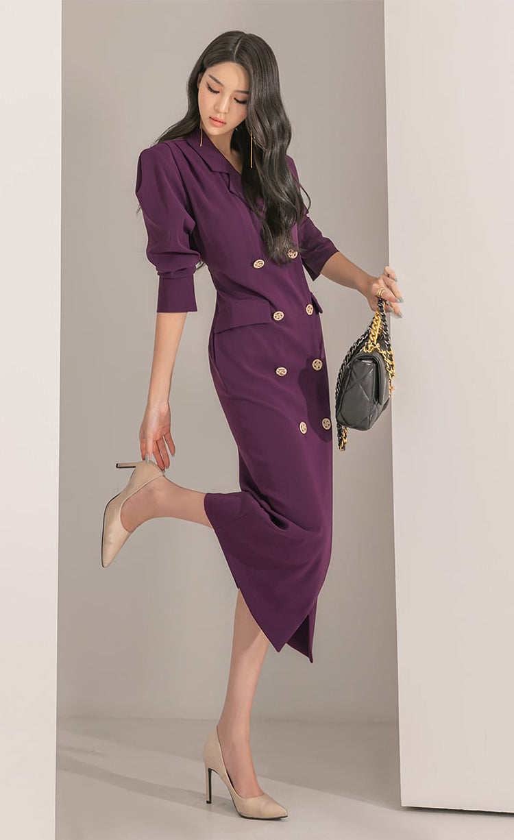 Purple Double-breasted Suit Dress