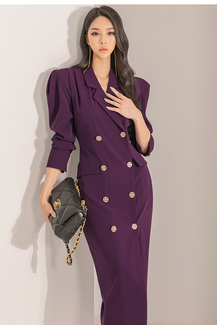 Purple Double-breasted Suit Dress