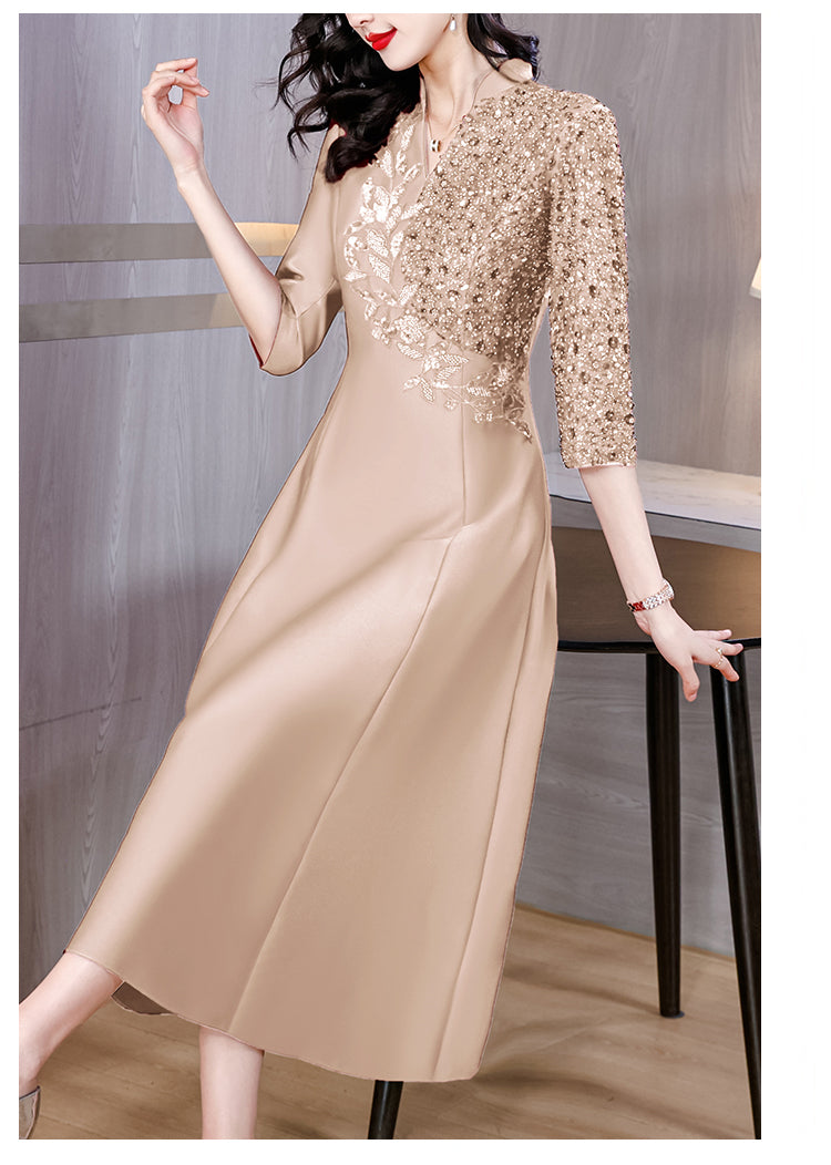 V-neck Beaded Elegant A-line Banquet Dress