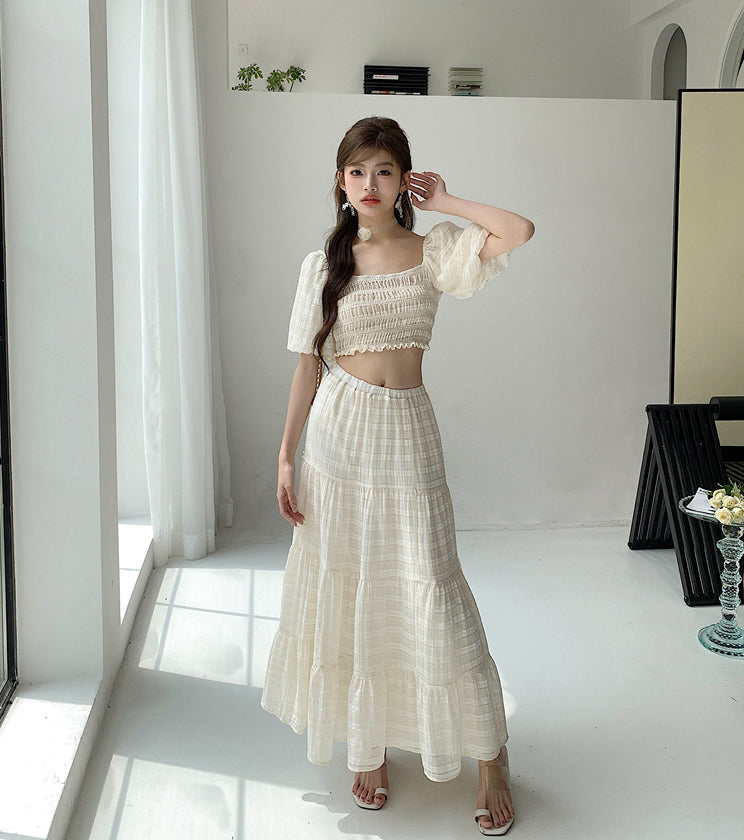 Square Collar Crop Top + Skirt Two Pieces Set