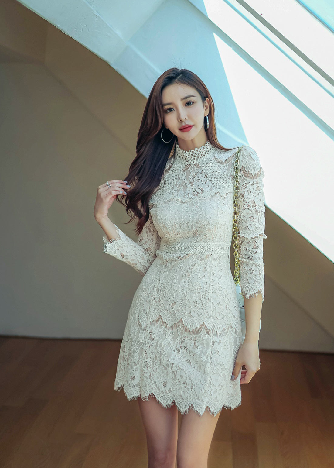 Beige Goddess Exquisite Lace Dress