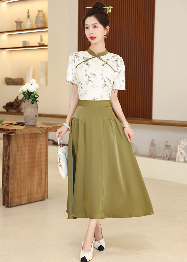 Retro Chinese Style Top Buckle t Skirt Two Pieces Set