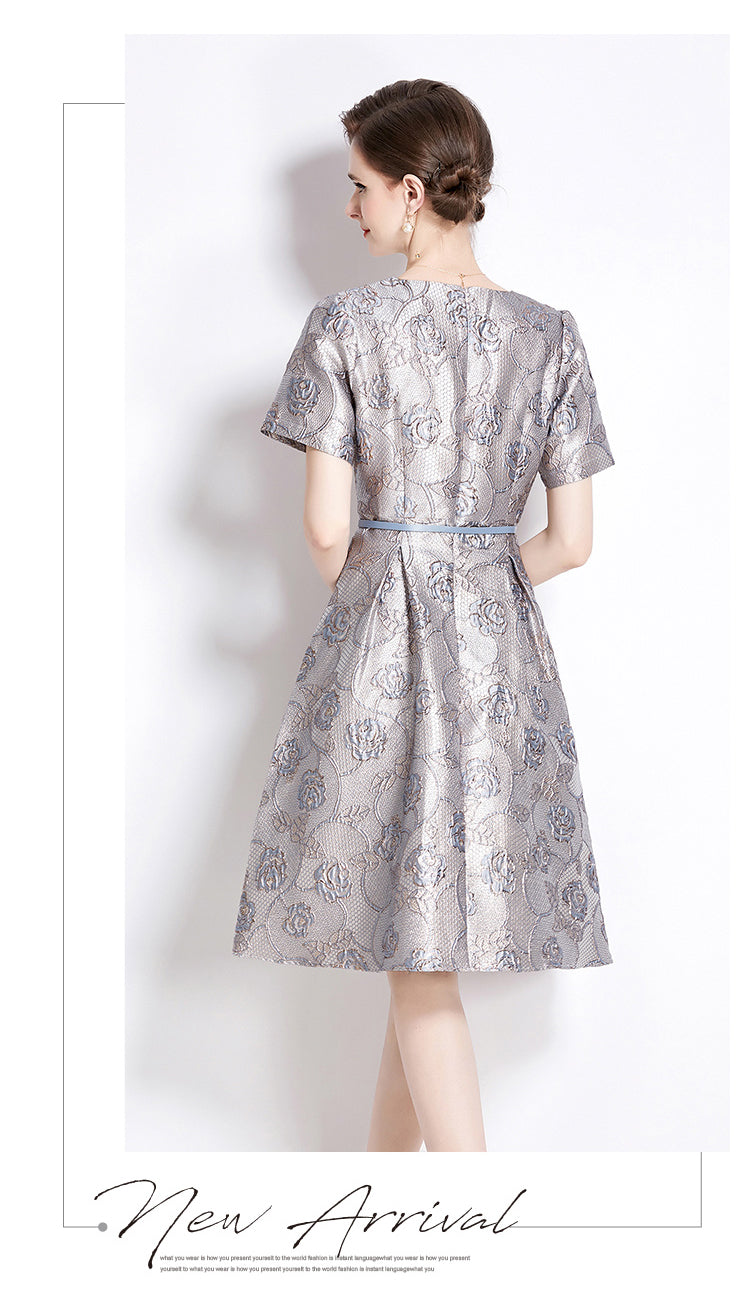 Light Grey Floral Jacquard Dress