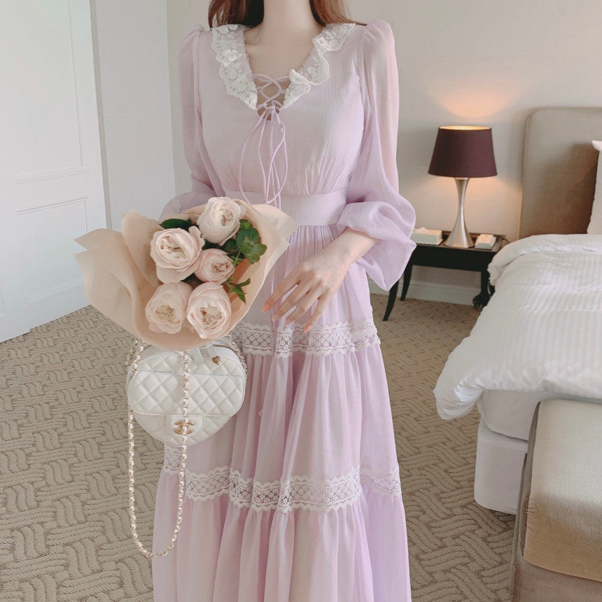 Long Sleeve Purple Elegant Dress