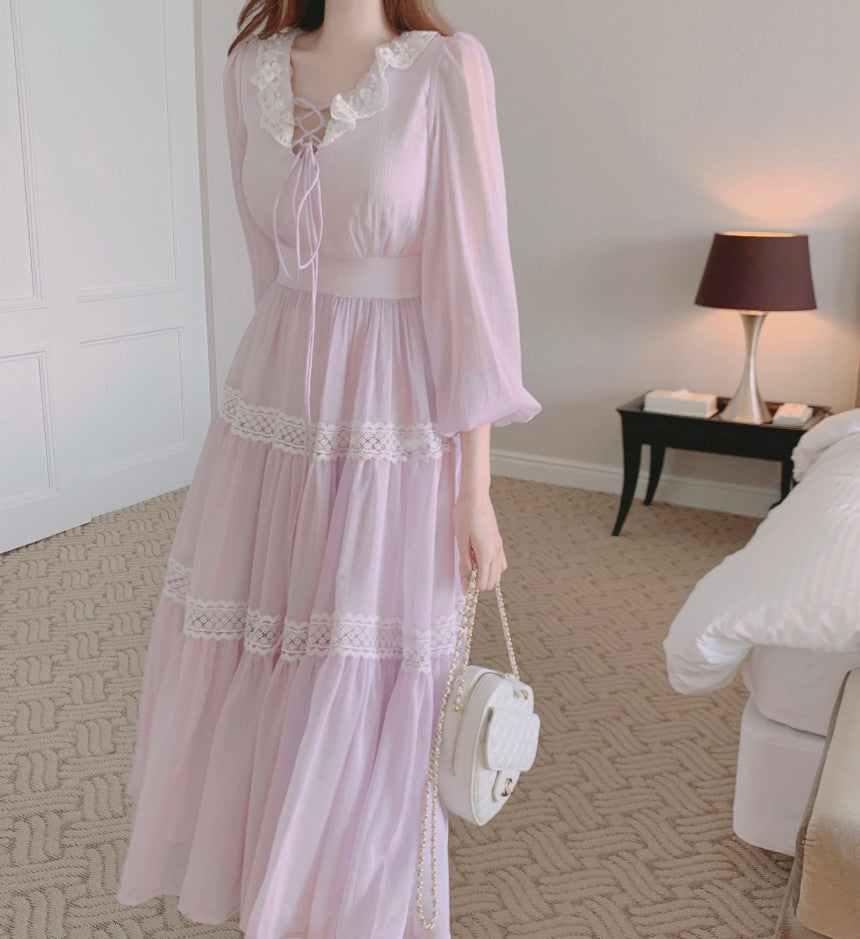 Long Sleeve Purple Elegant Dress