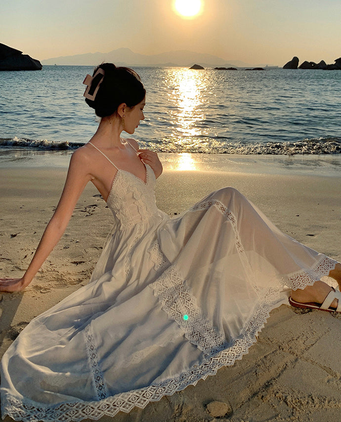 White Backless Super Fairy Beach Dress