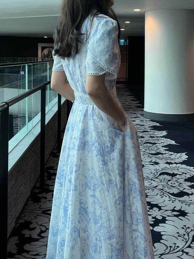 Floral Elegant Lapel Single-breasted Dress