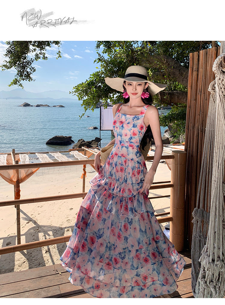 Floral Layered Tank Beach Dress