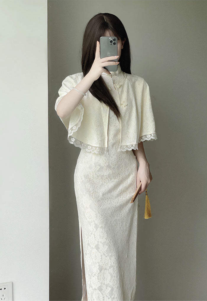 Beige Color Lace Cheongsam