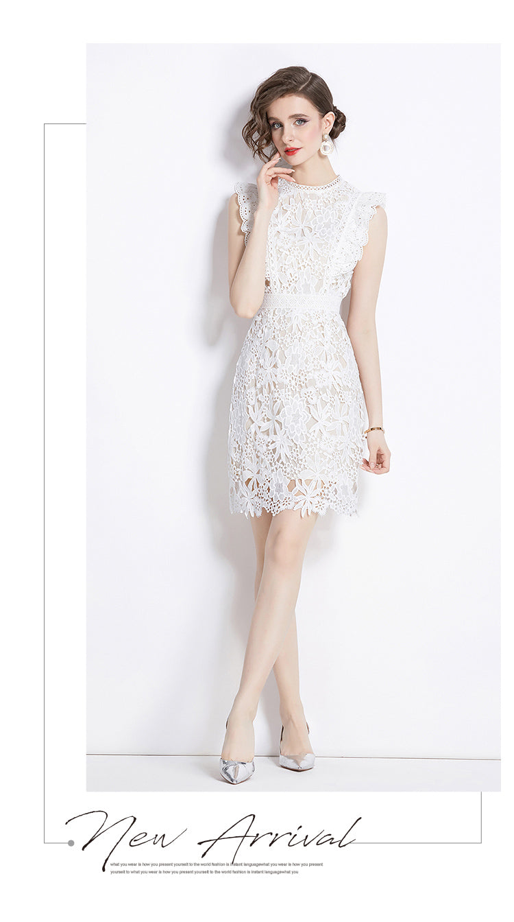 White Lace Sleeveless Dress