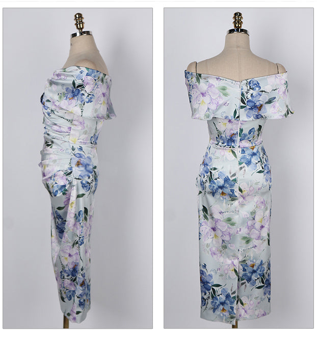 Vintage Floral Mid-length Slim Dress