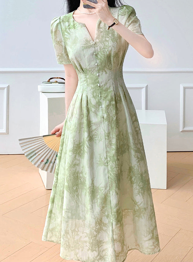 Green X-shaped V-neck Midi Dress