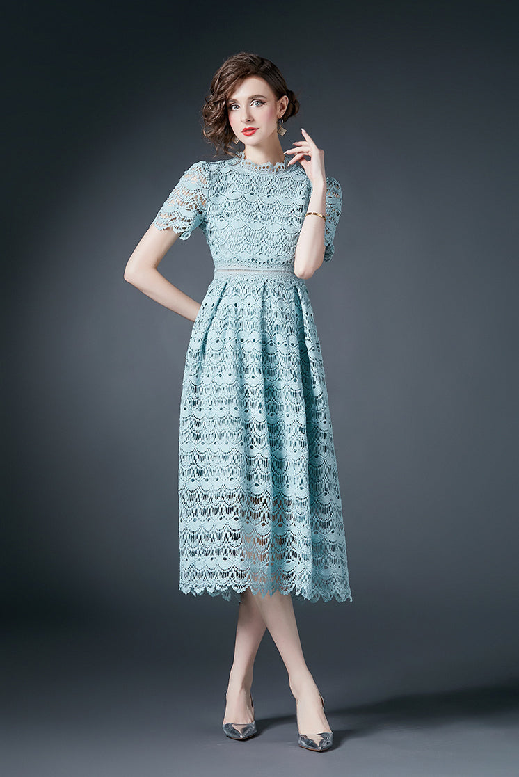 Green Hollow Lace Dress