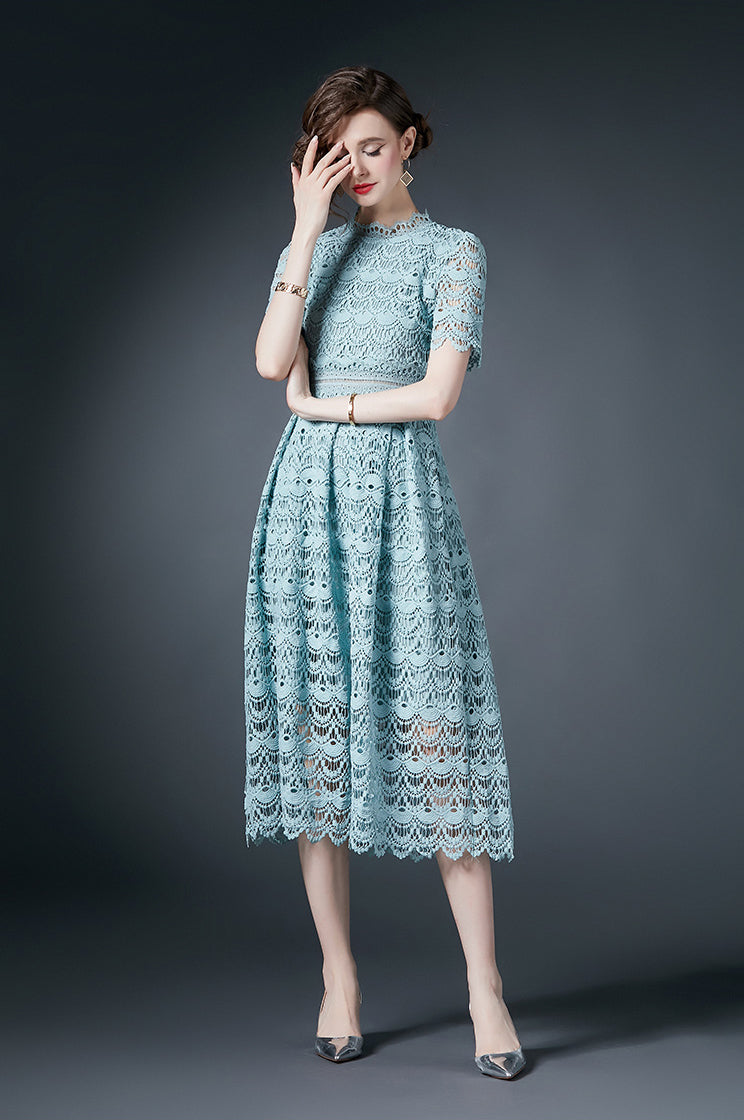 Green Hollow Lace Dress