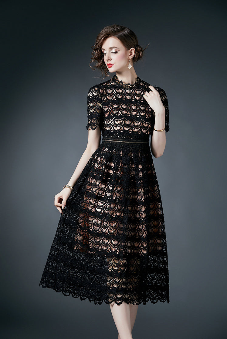 Black Hollow Lace Dress