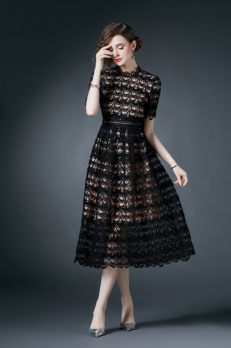 Black Hollow Lace Dress