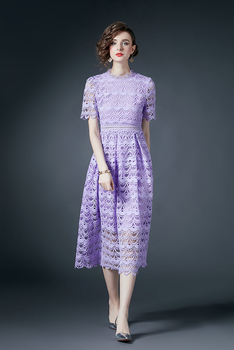 Purple Hollow Lace Dress