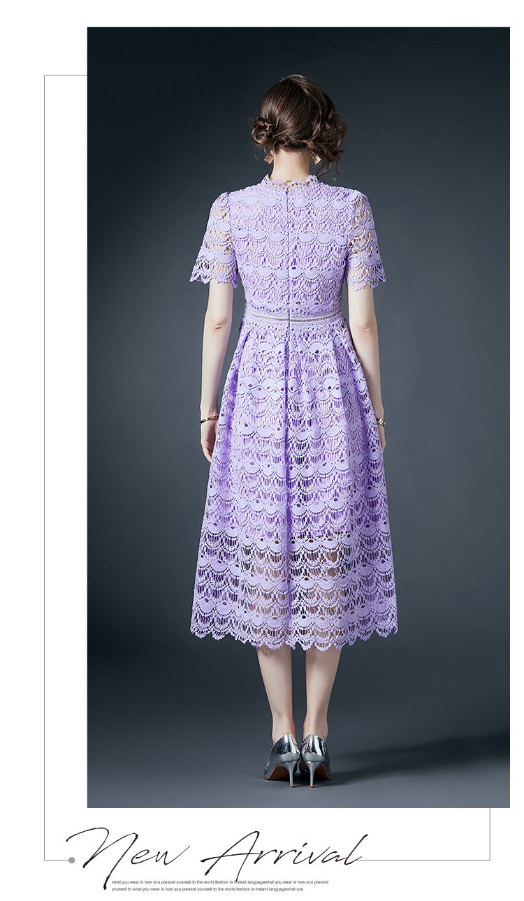 Purple Hollow Lace Dress