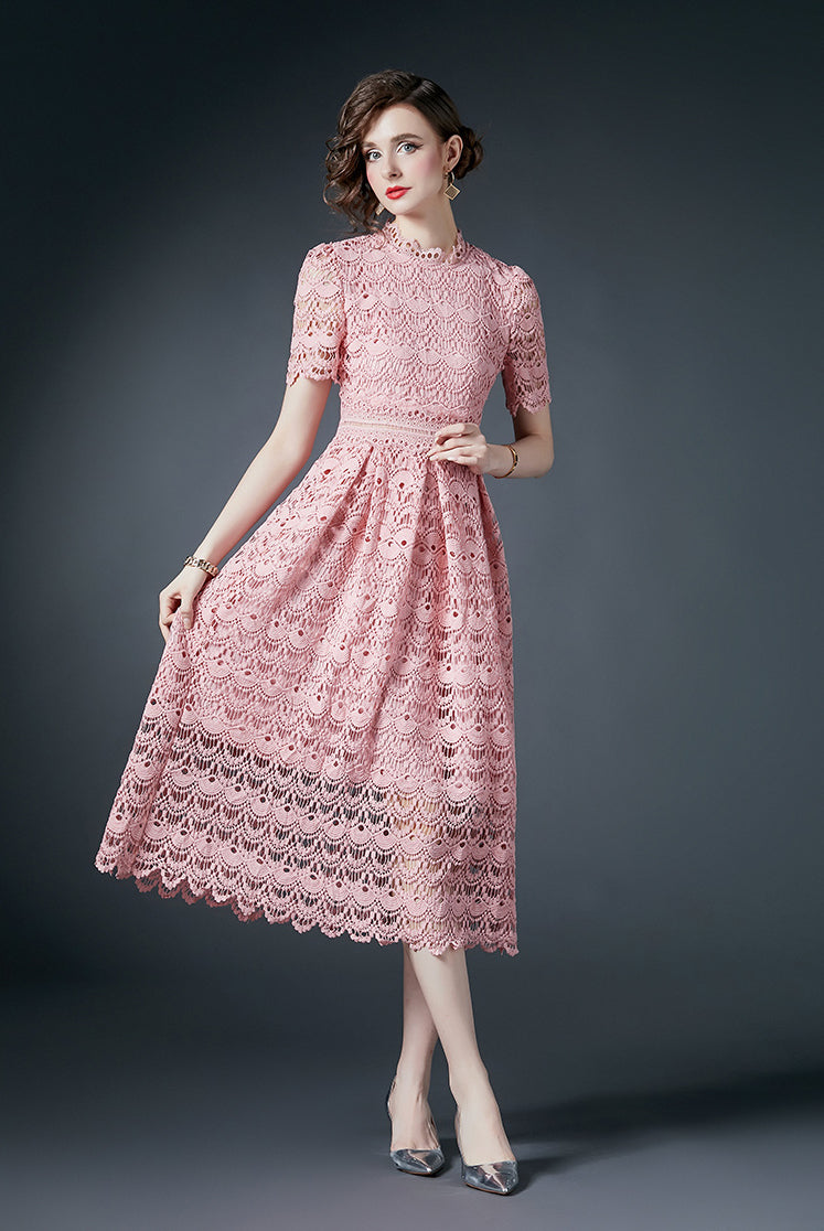 Pink Hollow Lace Dress