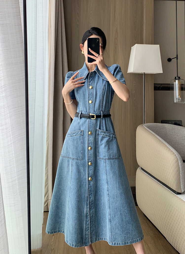 Blue Denim A-line Dress