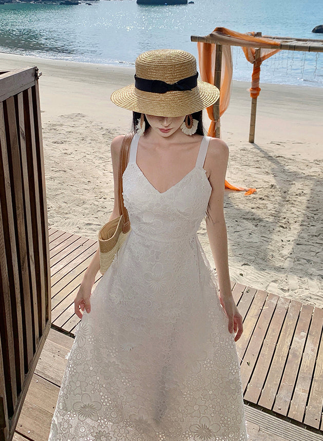 White Seaside Strap Fairy Long Dress