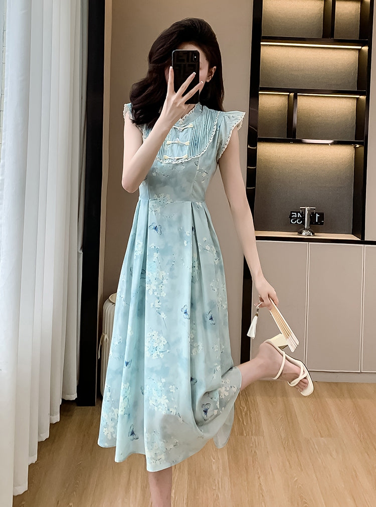 Floral Pleated Mid-length Dress