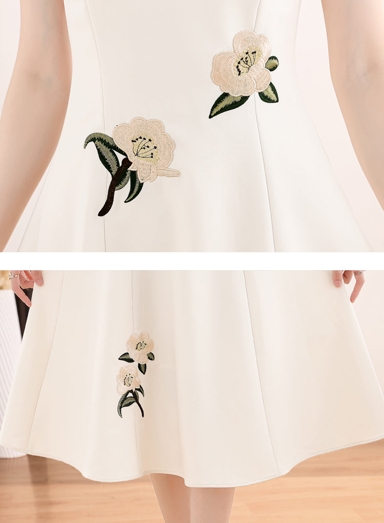 Off White Drape Embroidered Dress