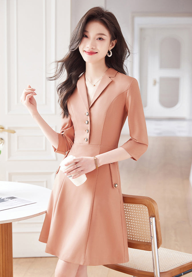 Suit Collar Three-quarter Sleeve Office Wear Dress